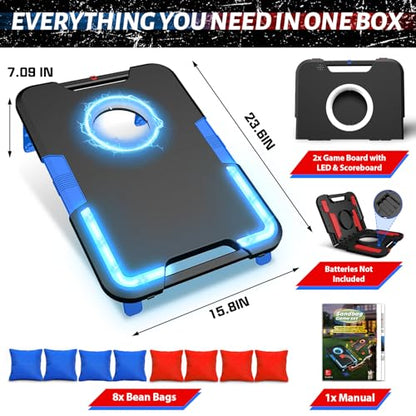 LED Cornhole Board Set, Light-Up and Travel Cornhole Boards Games Set, Corn Holes Outdoor Game, Corn Hole Game Set w/ 2 Boards, 8 Beans Bags for Backyard, Beach, Lawn