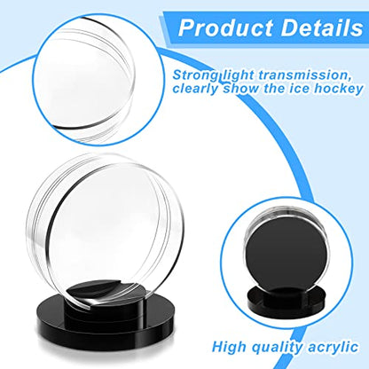 Taiyin Hockey Puck Display Case Acrylic Clear Puck Holder with Shell Base Hockey Display Stand Autographed Souvenir Memorabilia for Enthusiasts Collection - color: Clear, Black