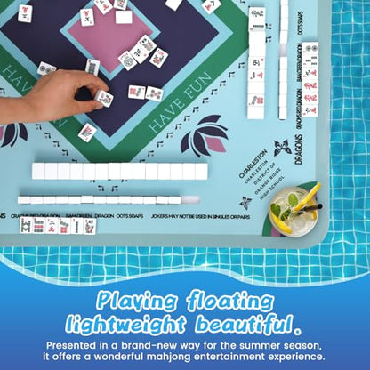 Floating Mahjong Table for Pool 31.5×31.5, Swimming Pool and Hot Tub Float Board for Mahjong，Card Game, Adults Pools Game Tray for Mahjong, Card Game, Scrabble, Dominoes & Poker, Floating Mahjong Mat