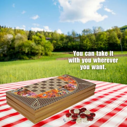 Classical Backgammon Set for Family and Friends with Fine Wooden Board and Magnetic Clothing, an Authentic Turkish Strategical Board Game for Travel, Outdoor or Indoor - Brown