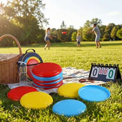18 Pcs Mini Flying Disc Game Set 4.6" Interactive Adult Outdoor Sport Plastic Flying Disc Yard Outside Fun Toss Game for Beach Lawn Backyard Park Camping Family Outdoor Activities