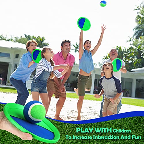 Charniol Kids Toys Toss and Catch Game Set Beach Outdoor Ball Sports Games Toss and Catch Ball Nylon Toys for Adults Kids(Blue Green,12 Paddles 6 Balls) - color: Green Blue