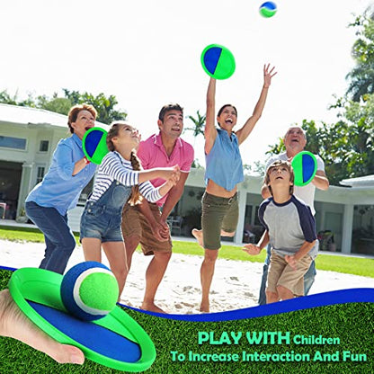 Charniol Kids Toys Toss and Catch Game Set Beach Outdoor Ball Sports Games Toss and Catch Ball Nylon Toys for Adults Kids(Blue Green,12 Paddles 6 Balls) - color: Green Blue