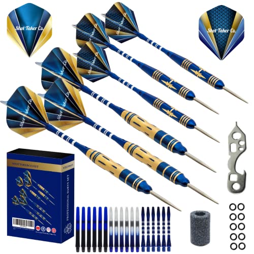 6pc Steel Tip Darts Set - Professional Darts for Dartboard - Includes Barrels + Plastic/Aluminum Shafts + O'Rings + Flights + Sharpener + Wrench - color: 21g-Blue C-10413