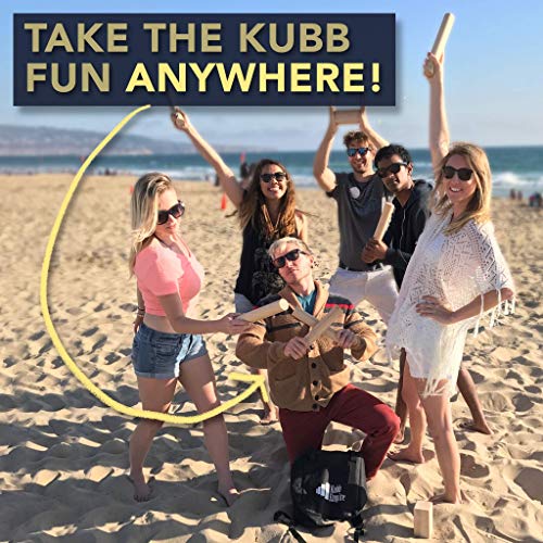 Premium Size Hardwood Kubb Yard Game Set with Backpack, Instruction Card, and Bottle Opener
