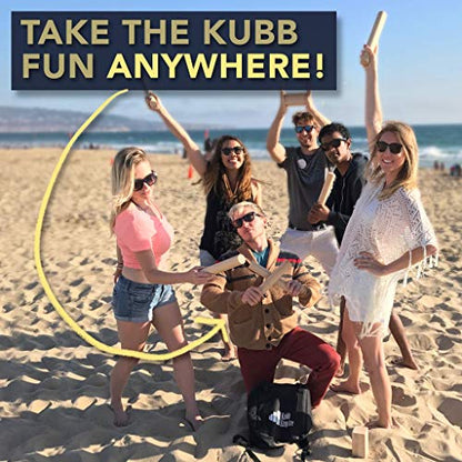 Premium Size Hardwood Kubb Yard Game Set with Backpack, Instruction Card, and Bottle Opener