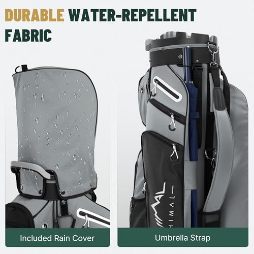 uniHimal T-Lock Golf Cart Bag with Quiet 14-Way Full-Length Divider Top | Golf Bag for Men with Magnetic Pocket, Cooler Pocket, Handle and Rain Cover - color: Grey