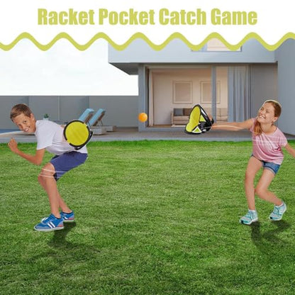 Toss and Catch Game Set - 2pc, Racket Pocket with Launcher, Catch Ball Game | Throwing Catching Baseball Training Toy, Backyard Lawn Garden Pastimes | Racket Pocket Games Family Outside Pool