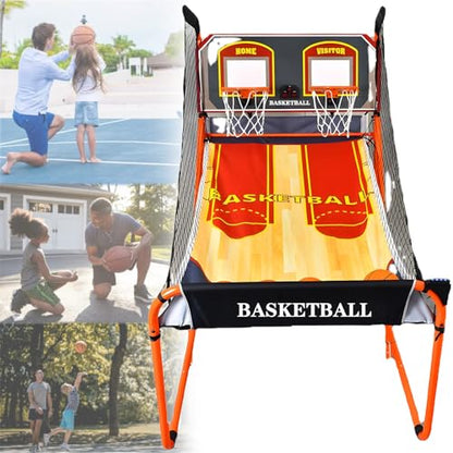 Basketball Arcade Game,Electronic Scoring Dual Shot Arcade Basketball,Folding Double Basketball Shooting Machine (B) - color: B