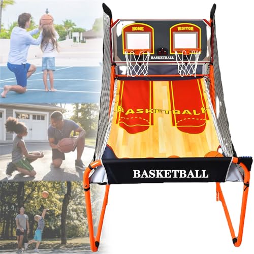 Basketball Arcade Game,Electronic Scoring Dual Shot Arcade Basketball,Folding Double Basketball Shooting Machine (B) - color: B