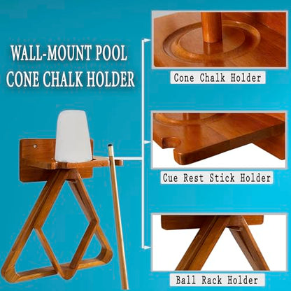 Pool Cue Stick Claw Holder Hold 2 Billiard Cues, Cone Chalk Holder with Ball Rack Wall Mount, Pool Stick Holder Storage Accessories (Oak) - color: Oak