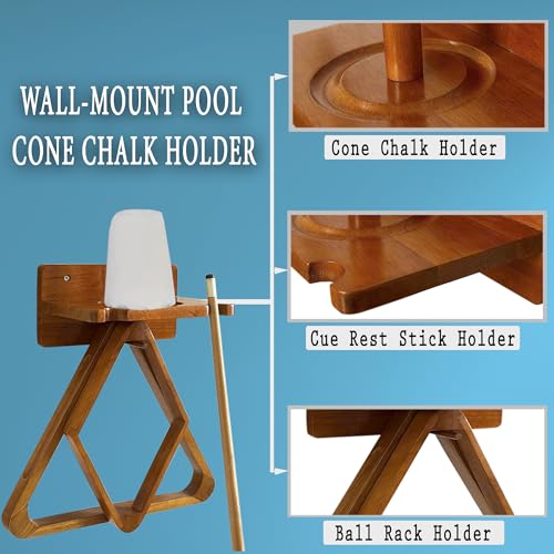 Pool Cue Stick Claw Holder Hold 2 Billiard Cues, Cone Chalk Holder with Ball Rack Wall Mount, Pool Stick Holder Storage Accessories (Oak) - color: Oak