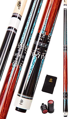Collapsar CXT Pool Cue with Soft Case,Black with Cream Points and Turquoise,Wrapless Handle 58Inch Professional Pool Stick - color: Cocobolo handle, size: 21 ounce