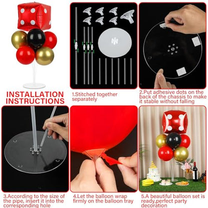 Naozinebi Casino Party Balloons Stand Kit 2 Sets with 2 Dice Foil Balloons Casino Night Theme Party Balloon Centerpiece for Tables for Poker Las Vegas Game Night Birthday Party Decorations - style: Casino