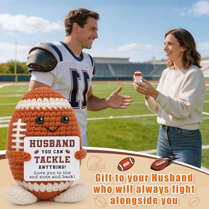 Fathers Day Husband Birthday Gifts from Wife, Husband Romantic Wedding Anniversary Present from Wife, Fathers Day Funny Cute Handmade Crochet Football for Best Hubby Spouse Present Who Wants Nothing - style: husband