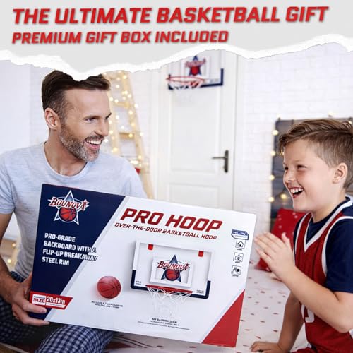Bounova Indoor Over the Door Basketball Hoop, Large 20" x 13" Backboard, 12.6" Breakaway Rim Fits All Basketball Sizes, for Home Dorm Office