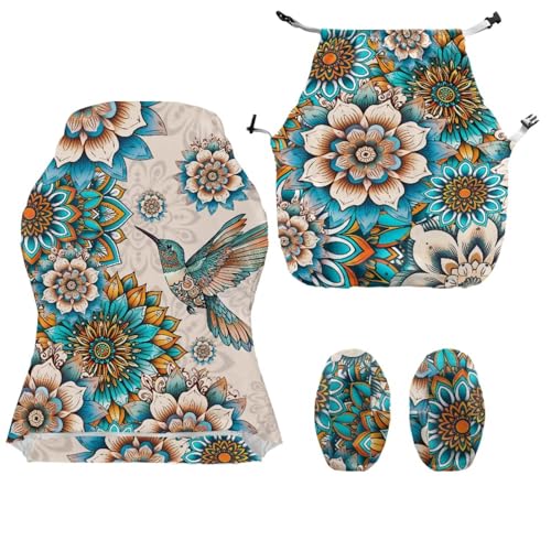 Hummingbird Print Gaming Chair Covers Slipcovers with Armrest Covers Boho Mandala Flower Print Office Desk Chair Cover Scratch Proof Anti-Dust Universal Fit - color: Brown - Hummingbird Boho Mandala Flower