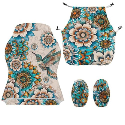 Hummingbird Print Gaming Chair Covers Slipcovers with Armrest Covers Boho Mandala Flower Print Office Desk Chair Cover Scratch Proof Anti-Dust Universal Fit - color: Brown - Hummingbird Boho Mandala Flower