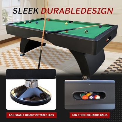 Billiards Table，7 FT Pool Table with Premium Accessories, Durable Matte-Black Finish, and Heavy Duty Legs for Modern Adult Rrec Room Family Game Room - color: Black+Green