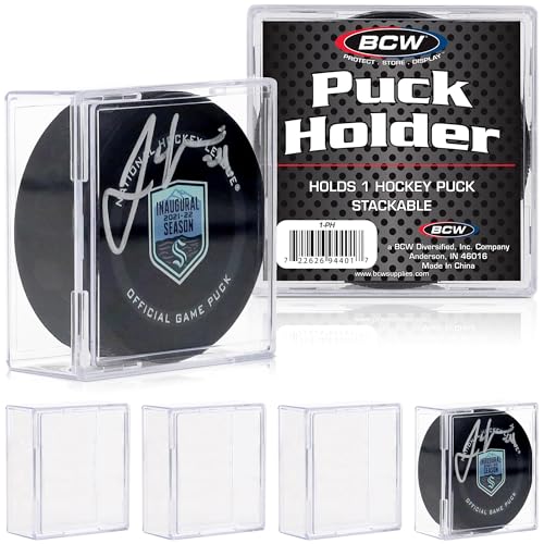 BCW Hockey Puck Display Case – Crystal Clear Stackable Puck Holder with 2-Piece Snap Design | Regulation Hockey Puck Case Display - 6 ct - size: 6 Pack