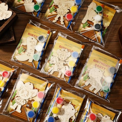 Saypacck 24 Pcs Western Cowboy Party Favors Wooden Painting Craft Kits Birthday Party Supplies with Organza Bag for Goodie Bags Fillers Adult Thank You Gifts - style: Western Cowboy