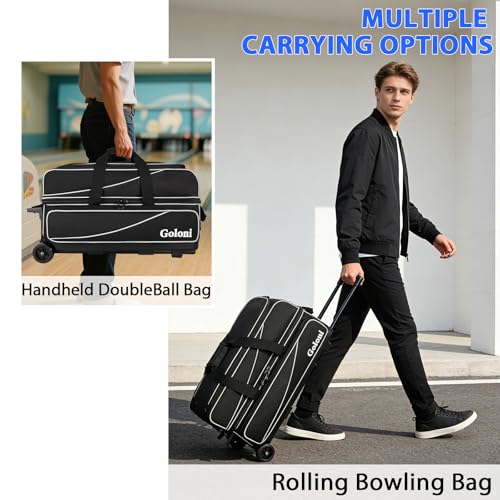 Goloni 3 Ball Bowling Bag with Wheels, Rolling Bowling Roller Bag with Retractable Handle for Balls & Bowling Accessories - color: 3 Ball-Purple