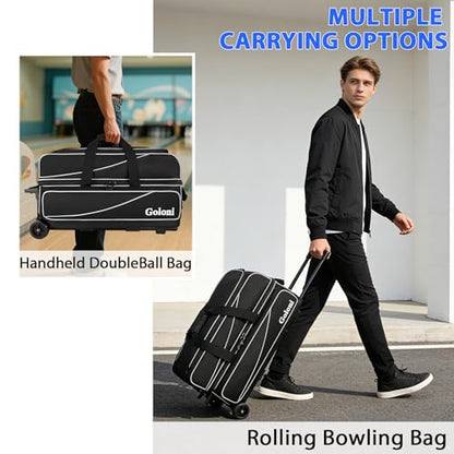 Goloni 3 Ball Bowling Bag with Wheels, Rolling Bowling Roller Bag with Retractable Handle for Balls & Bowling Accessories - color: 3 Ball-Pink