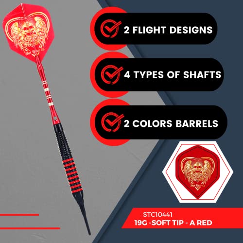 Soft Tip Darts Set - Professional Darts with Customizable Configuration, Aluminum & Plastic Shafts, O-Rings, Flights, Dart Tool, 50PC Extra 2BA Tips - color: 19g-Red A-STC10441