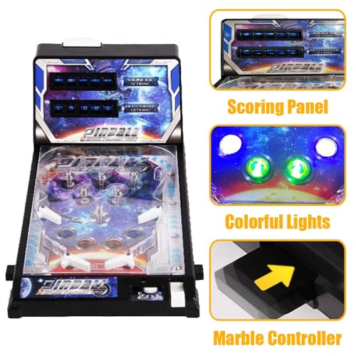 Tabletop Pinball Machine Mini Electronic Pinball Ball Shooting Game with LED Lights Sounds and Digital Scorer Retro Desktop Pinball Toy for Kids Adults