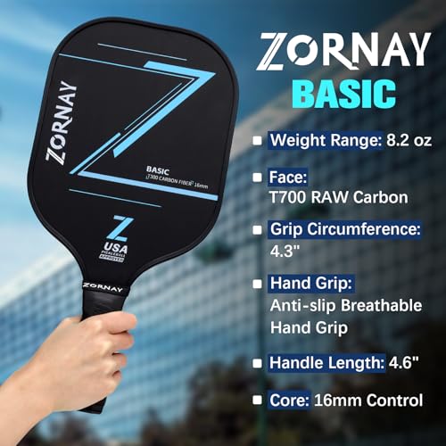Beginner Carbon Fiber Pickleball Paddles Set of 2 Pack, 16mm Control, USAPA Approved Lightweight Pickle Ball Rackets, Indoor Outdoor Racket Friendly Gift for Beginners, Men, Women, Couple