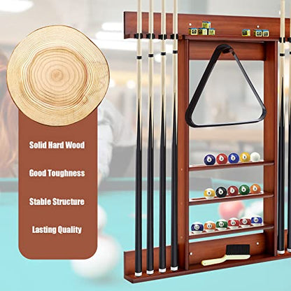 GYMAX Pool Stick Holder, Wall Mount 8 Pool Cue Rack made of 100% Pine Wood, Billiard Cue Racks Pool Table Accessories for Game Room Club Men Cave