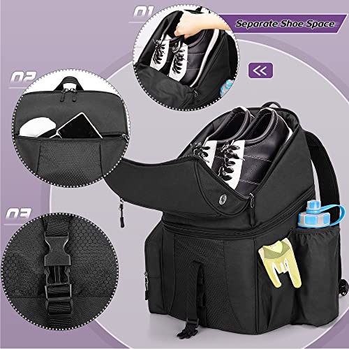 DSLEAF Bowling Backpack and Separate Ball Bag Combo, Bowling Ball Bag with Wooden Ball Holder and Shoe Compartment for US Mens 16 and Multi-Pockets for Accessories (Patent Design)