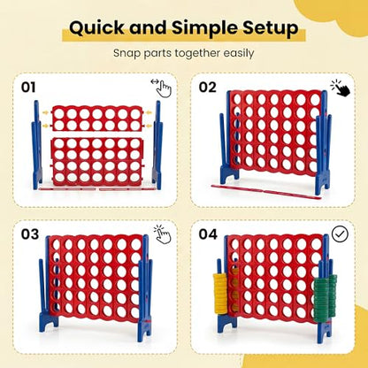 HONEY JOY Giant 4-in-a-Row, Jumbo 4-to-Score Giant Game Set with 42 Rings & Quick-Release Slider for Kids and Adults, Indoor/Outdoor Large Connect Game for Living Room, Backyard, Lawn