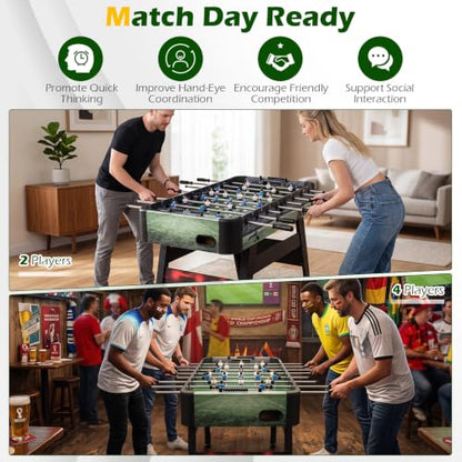 Goplus 54 Inch Full Size Foosball Table, Soccer Game Table with 2 Balls, 22 Players, Ergonomic Handles, Adjustable Leg Levelers, Competition Size Arcade Foosball Table for Home Game Room Adults