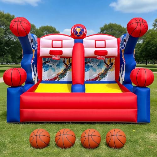 OZIS Inflatable Basketball Hoop Shoot Game, Interactive Inflatable Party Basketball Game Portable with 4 Balls & Blower Easy Set-Up Ideal for Outdoors Parties, Sports Events, Backyard Play