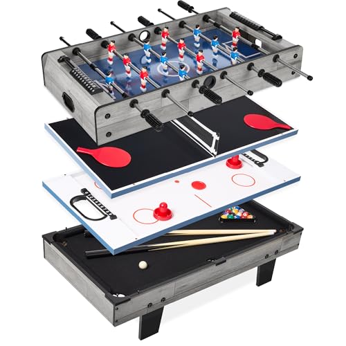 Best Choice Products Multi-Game Table Series – Interactive Game Tables for Kids with Foosball, Air Hockey, Billiards, Ping Pong & More | Childrens - color: 4-in-1 Gray