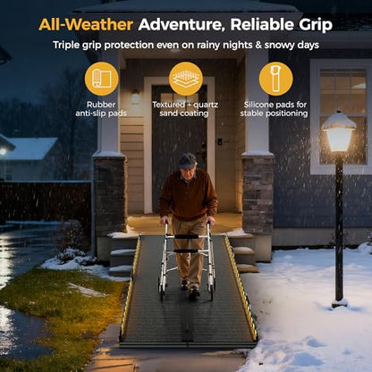 CAMMOO 6 FT Portable Wheelchair Ramp-800LBS Heavy-Duty, High-Strength Aluminum Alloy with 4 Adjustable Legs, 4 Wheels, Triple Anti-Slip and Seamless Design, Ideal for Home Steps, Threshold, Doorways - size: 6 FT