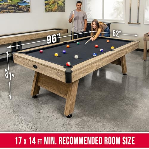 GoSports 7 and 8 ft Pool Tables with Wood Finish - Gray, Black, or Green Felt - Billiards Game Room Table for Adults & Family - Accessories Not Included - style: 8 ft Black