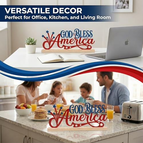 God Bless America Patriotic Decorations Metal Table Sign 4th of July Table Decor Independence Day Tabletop Centerpiece Memorial Day Farmhouse Tiered Tray Decor for Home Mantel Office - style: God Bless America