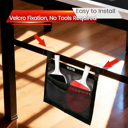 Premium Ping Pong Paddle Holder and Ball Holder Set - Under Table Tennis Racket Storage Case with Mesh Bag & Adjustable Straps, Easy Install Hanging Rack Organizer for Paddles and Balls