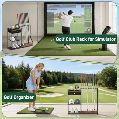 Large Golf Putter Stand, Golf Club Holder for 9 Clubs and 9 Balls Storage, Wood & Metal Golf Club Organizer, Golf Equipment Display Rack for Indoor Home Basement Garage, Club Simulator, Black