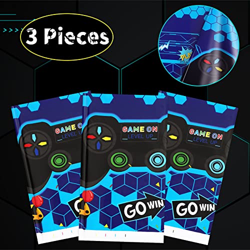 PHOGARY 3 Pack Video Game Tablecloth Blue Video Game Table Cover Geek Theme Birthday Party Decorations Supplies for Kids Player, 108 x 54 Inches