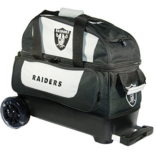 Strikeforce Bowling NFL Las Vegas Raiders Two Ball Bowling Roller Bag with Ball, Shoe and Accessory Pockets