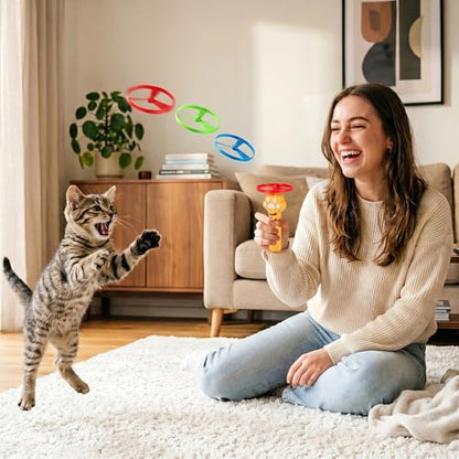 Ciieeo 1 Set Cat Toy Disc Launcher, Interactive Cat Fetch Toy Rechargeable Launcher with Flying Discs - Funny Flying Enrichment Supplies for Indoor Bored Kittens Adult Breeds