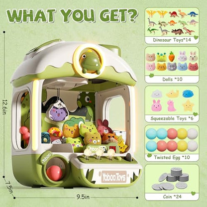 Large Claw Machine for Kids, Dinosaur Vending Machines Toys for Boys 4-6, Mini Candy and Prize Electronic Dispenser Game with Sound Lights, Idea Birthday Gift for 3 4 5 6 Year Old Boy Girl - color: Green