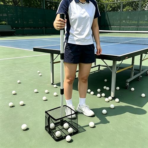 TNZMART Adjustable Ping Pong Ball Picker Upper, Telescoping Aluminum Pole, No Bend Table Tennis Ball Collector, Durable Mesh Basket, Holds 100+ Ping Pong Balls