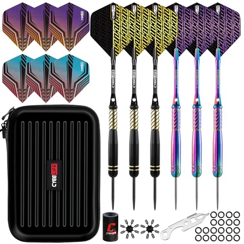 CyeeLife Pro Steel Tip Darts Set – 20g Brass Darts Gift Set with Dart Case | Includes 6 Aluminum Shafts, 12 Flights, 20 O-Rings, 2 Protectors, Sharpener & Tools for Beginners or Professionals