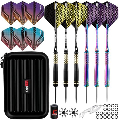 CyeeLife Pro Steel Tip Darts Set – 20g Brass Darts Gift Set with Dart Case | Includes 6 Aluminum Shafts, 12 Flights, 20 O-Rings, 2 Protectors, Sharpener & Tools for Beginners or Professionals