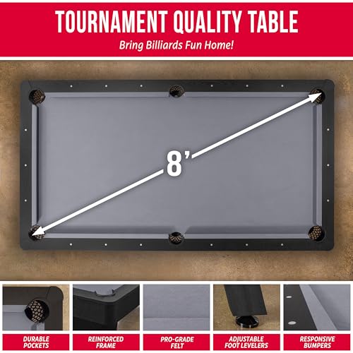 GoSports 7 and 8 ft Pool Tables with Wood Finish - Gray, Black, or Green Felt - Billiards Game Room Table for Adults & Family - Accessories Not Included - style: 8 ft Gray