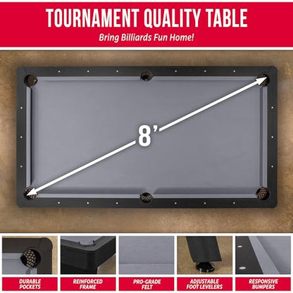 GoSports 7 and 8 ft Pool Tables with Wood Finish - Gray, Black, or Green Felt - Billiards Game Room Table for Adults & Family - Accessories Not Included - style: 8 ft Gray